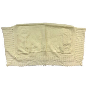 Vintage Cradle Knit Baby Blanket Japan Acrylic Yellow Embroidered Border 34x30